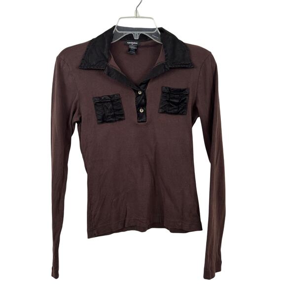 Eyeshadow Women Y2k Long Sleeve Colorblock Y2k Blouse Top Brown Rave Size Medium - Picture 1 of 7